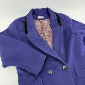 Vintage Braefair Purple Wool Coat Size 11/12 Long Double Breasted Paisley USA